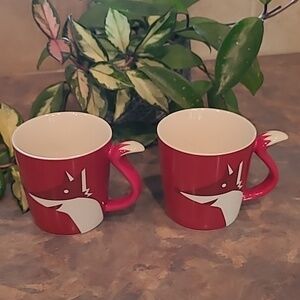 STARBUCKS 2012 New Bone China Red Fox Tail Mugs, Set of 2, 12oz